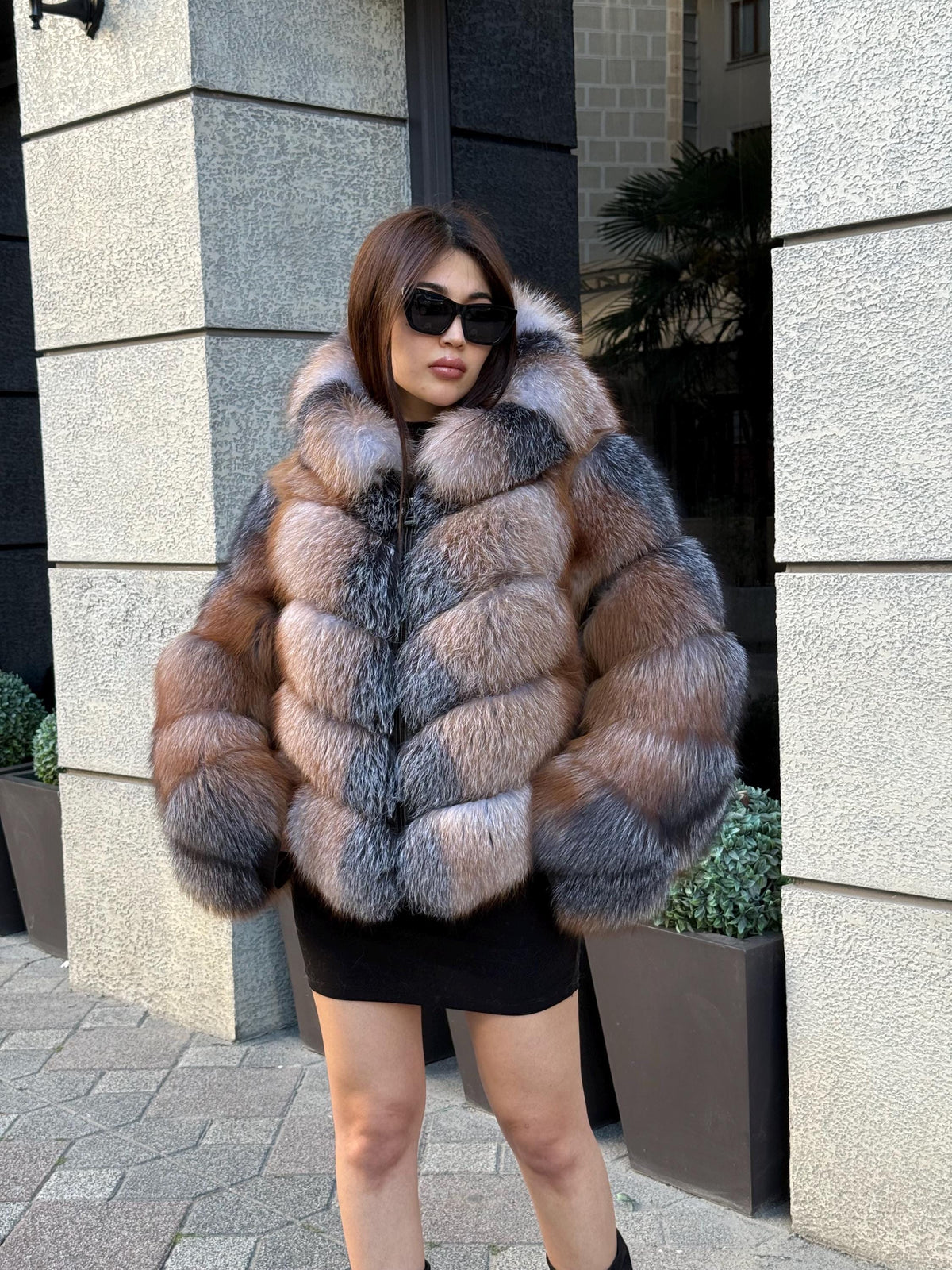 Genuine Fox Fur Jacket: Detachable Hood & Sleeves, Handmade Elegant Fur Coat