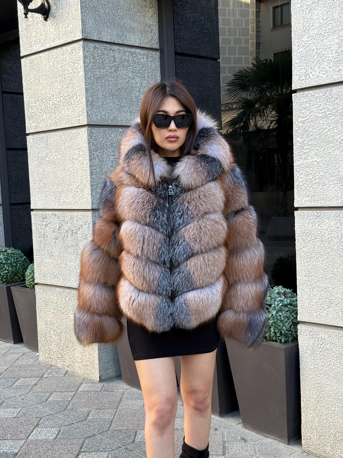 Genuine Fox Fur Jacket: Detachable Hood & Sleeves, Handmade Elegant Fur Coat
