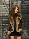 Brown Women’s Shearling Coat, Handmade Lambskin Short Front - Fox Fur Jacket