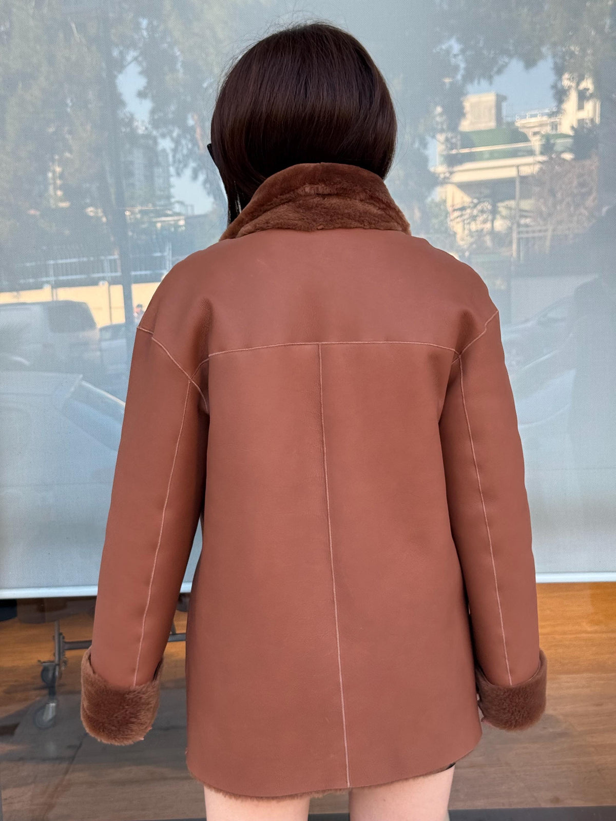 Brown Reversible Shearling Coat for Women – Premium Sheepskin Double-Sided Jacket – Handmade Warm Winter Fur Outerwear