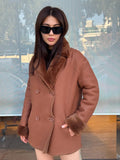 Brown Reversible Shearling Coat for Women – Premium Sheepskin Double-Sided Jacket – Handmade Warm Winter Fur Outerwear