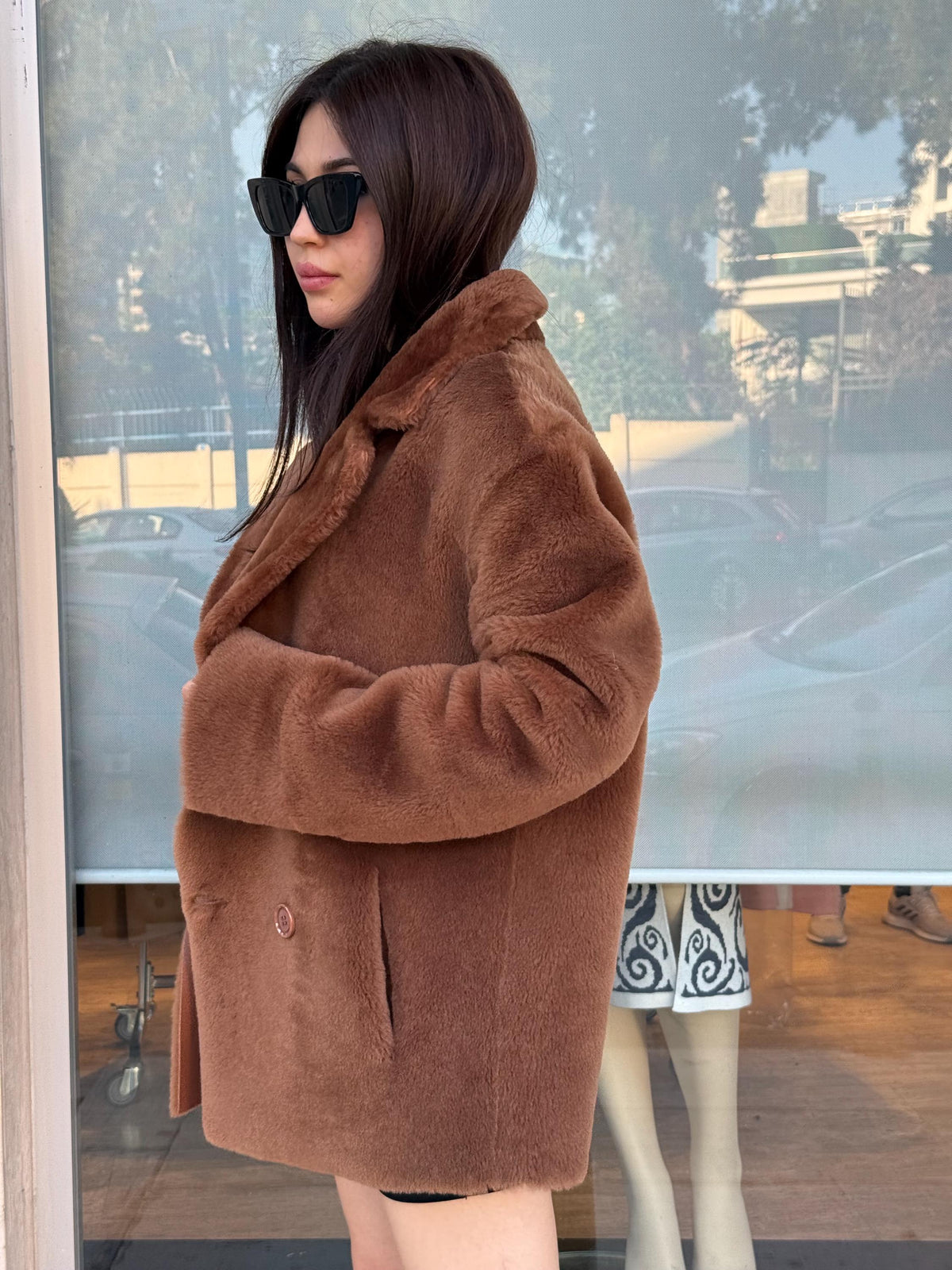Brown Reversible Shearling Coat for Women – Premium Sheepskin Double-Sided Jacket – Handmade Warm Winter Fur Outerwear