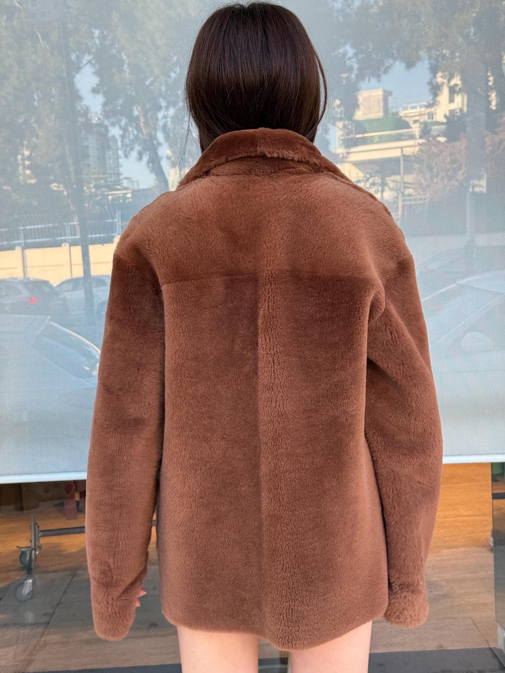 Brown Reversible Shearling Coat for Women – Premium Sheepskin Double-Sided Jacket – Handmade Warm Winter Fur Outerwear