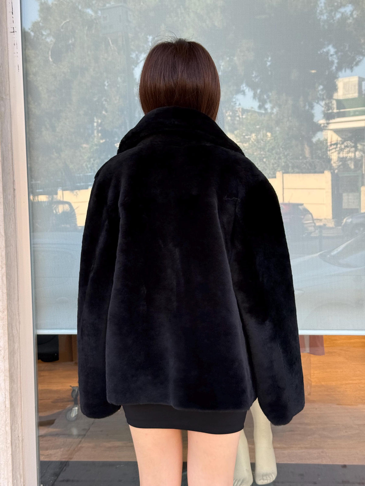 Reversible Black Shearling Coat: Winter Handmade Lamb Fur Jacket For Women