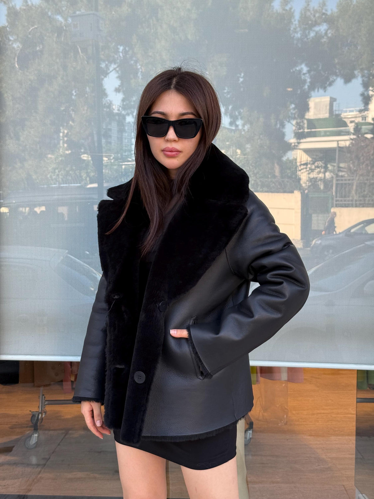 Reversible Black Shearling Coat: Winter Handmade Lamb Fur Jacket For Women