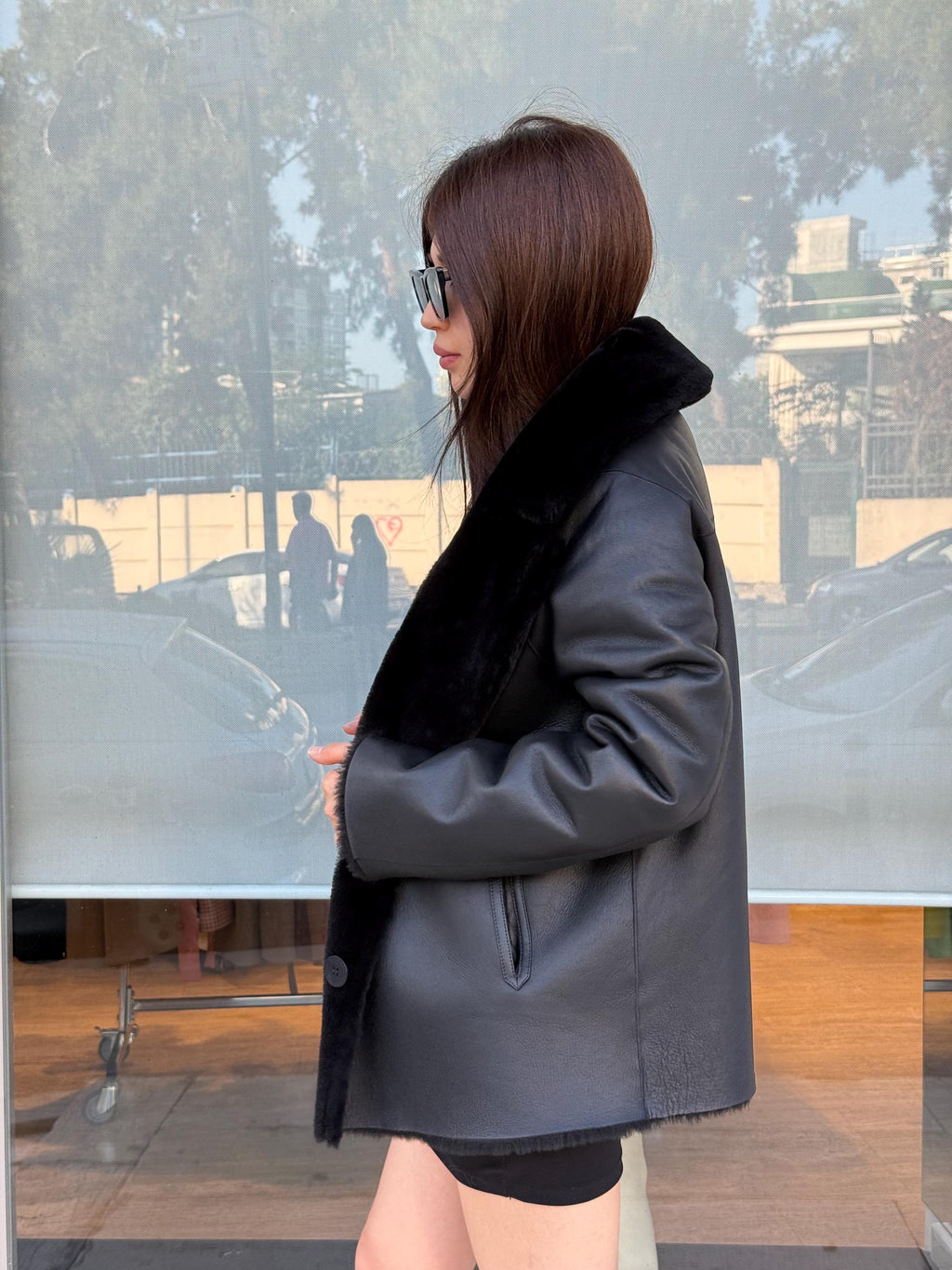 Reversible Black Shearling Coat: Winter Handmade Lamb Fur Jacket For Women