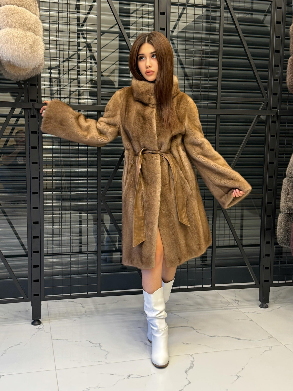Luxury Brown Mink Fur Coat – Premium Quality Real Fur | Long Belted Winter Overcoat | Elegant Classic Outerwear | Limited Edition
