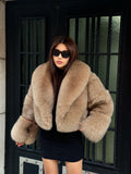 Women’s Camel Fox Fur Jacket: Handmade Luxury Short Winter Fur Jacket