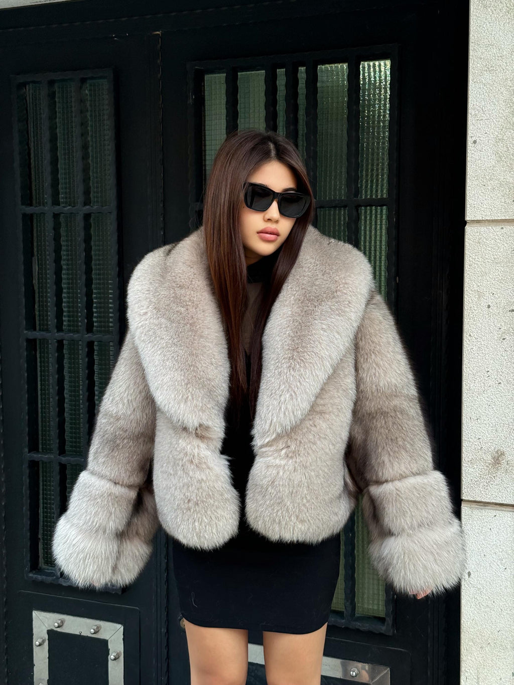 Women’s Beige Fox Fur Coat, Luxury Handmade Full Skin Winter Fur Coat