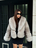 Women’s Beige Fox Fur Coat, Luxury Handmade Full Skin Winter Fur Coat