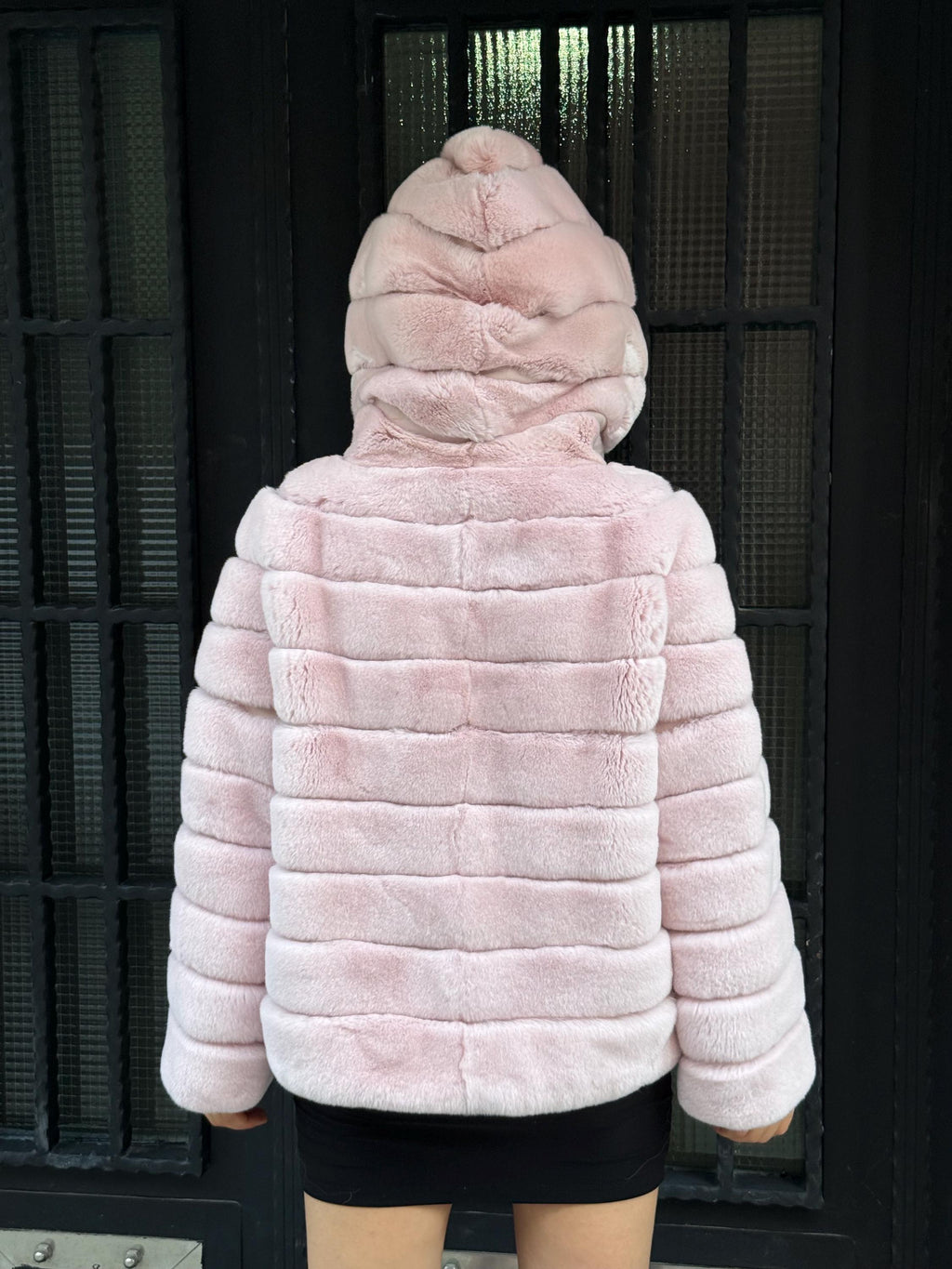 Hooded Pink Rex Rabbit Fur Coat: Short Winter Fur Jacket For Women