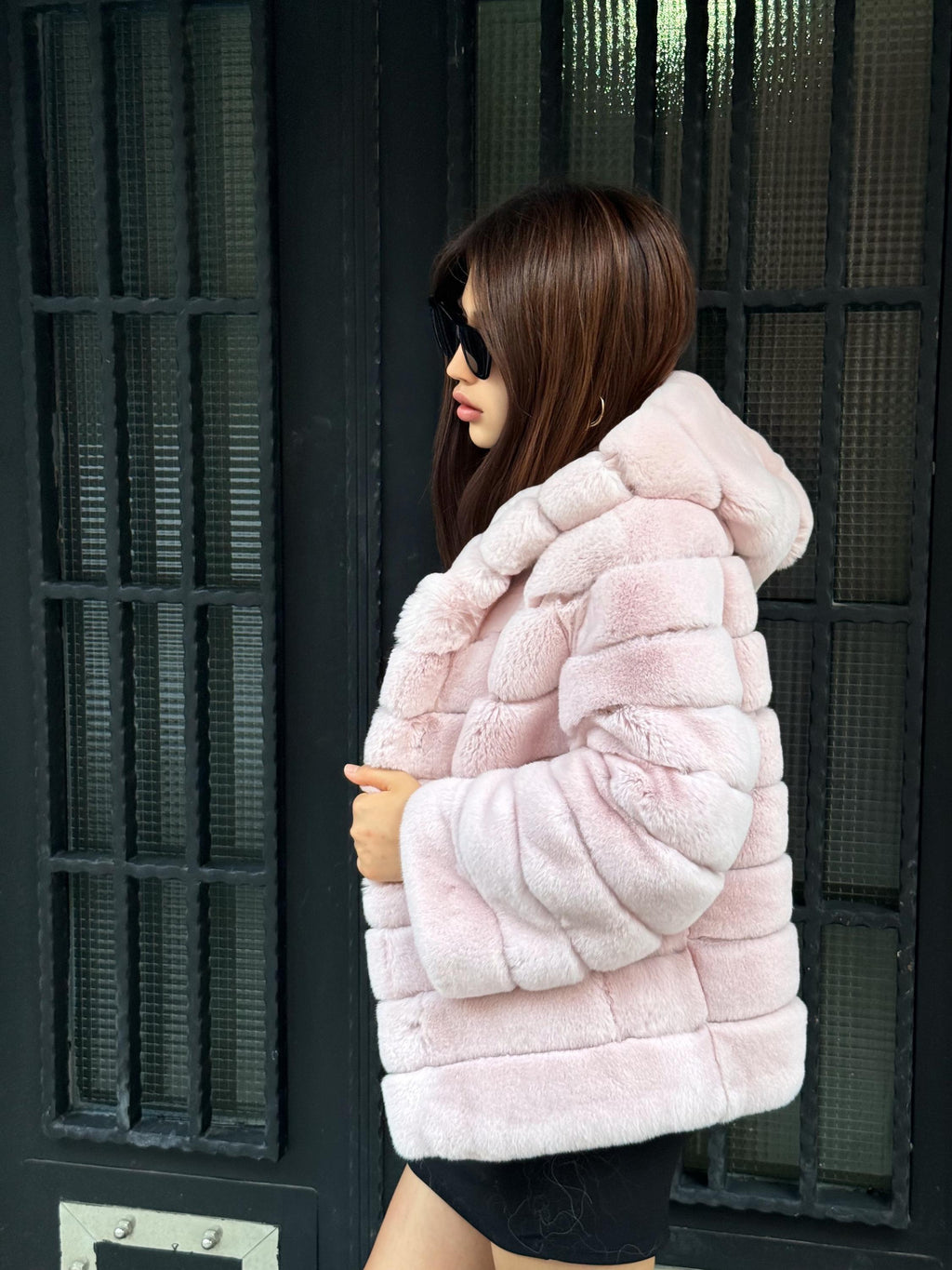 Hooded Pink Rex Rabbit Fur Coat: Short Winter Fur Jacket For Women