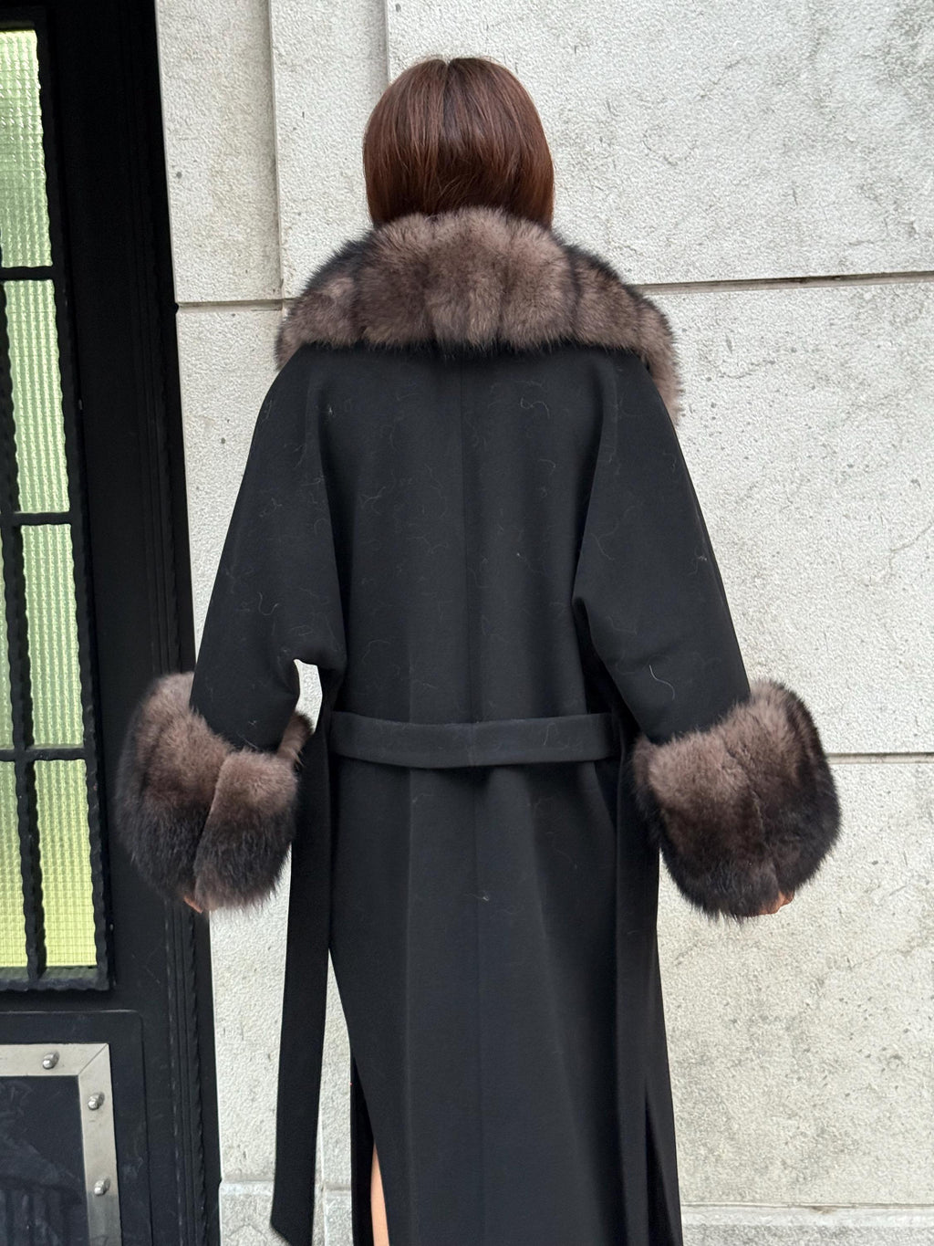 Black Long Cashmere Collar Cuffs Fox Fur Coat, Women Fox Fur Jacket, Sable Brown Fox Fur Coat
