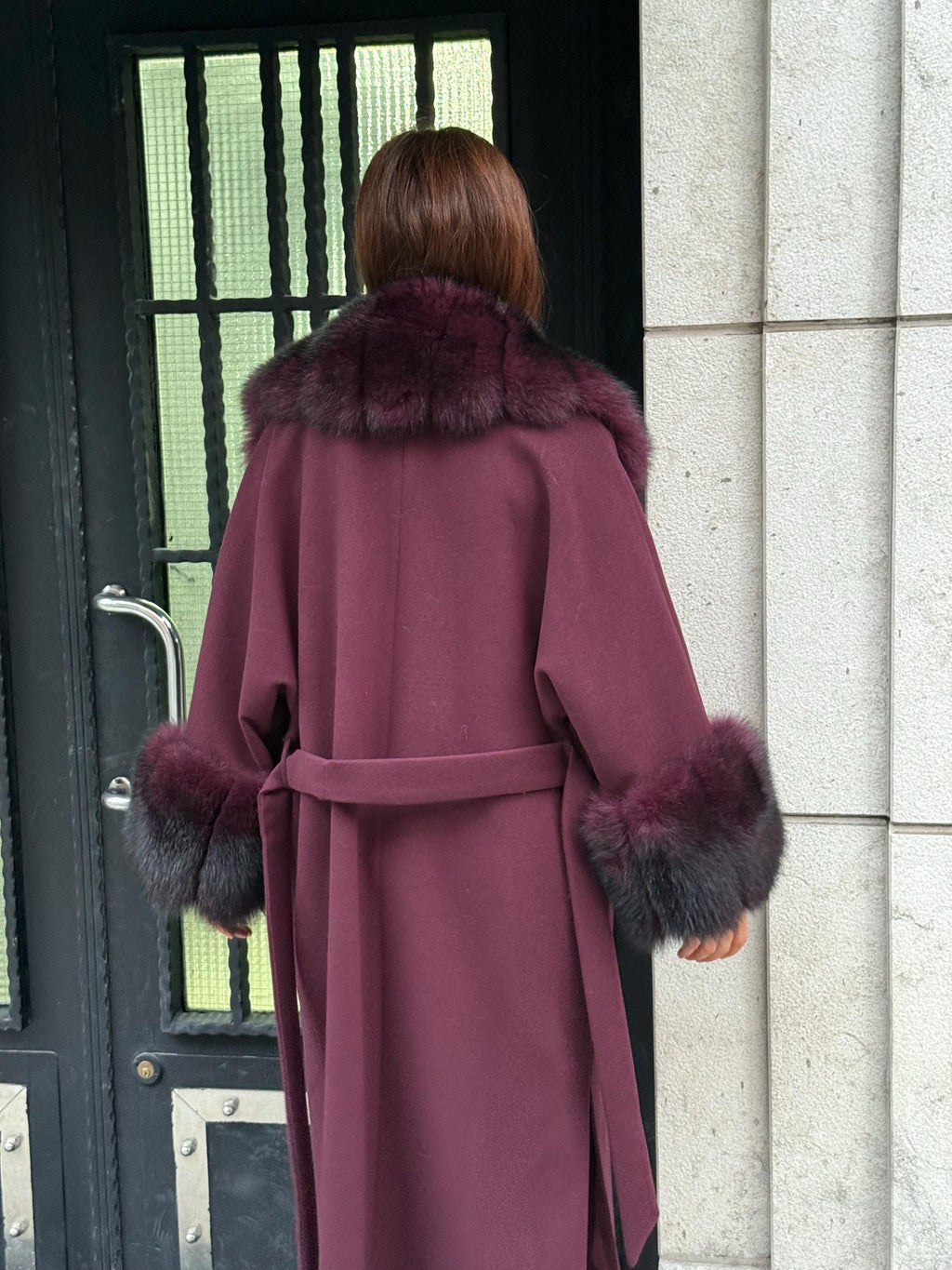 Burgundy Cashmere Collar&Cuffs Huge Fox Fur Jacket. - Women Fox Fur Jacket - Premium Brugundy Fox Fur Jacket