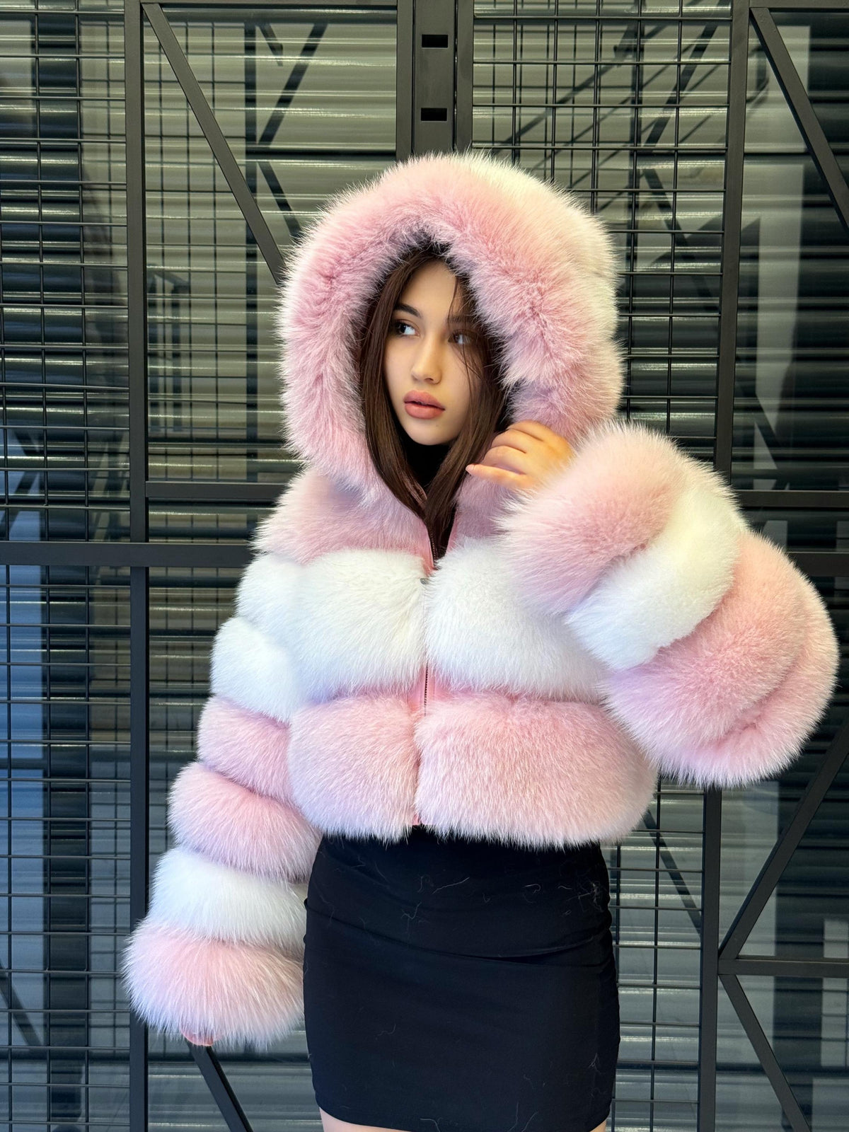 Pink & White Fox Fur Jacket, Short 2 in 1 Vest Coat, Women Fox Fur Jacket. Premium Fox Fur Coat, Crop Fox fur