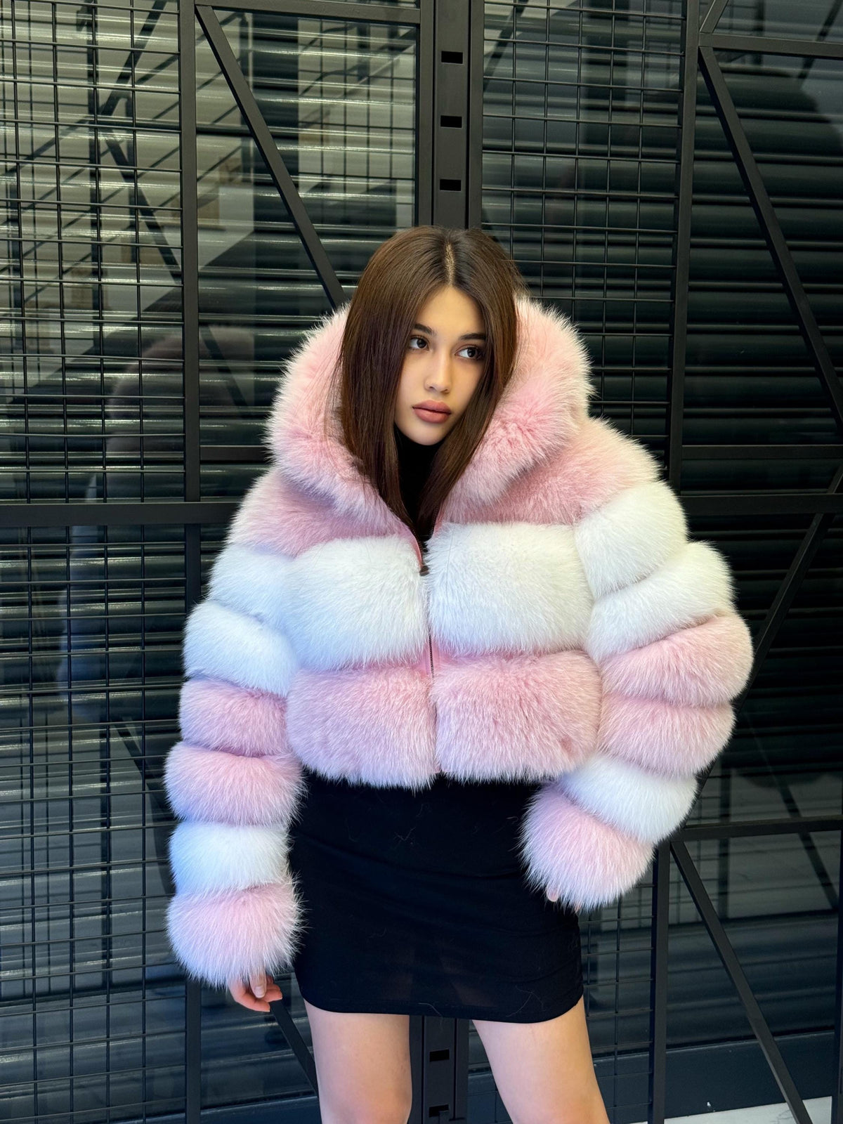 Pink & White Fox Fur Jacket, Short 2 in 1 Vest Coat, Women Fox Fur Jacket. Premium Fox Fur Coat, Crop Fox fur