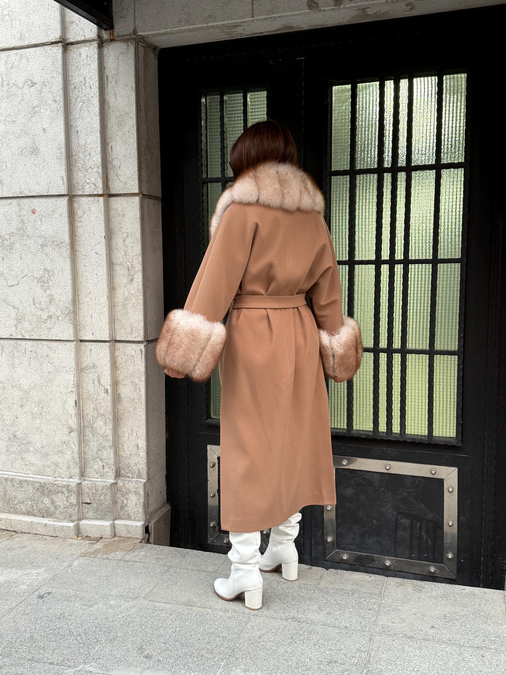 Camel Long Cashmere Collar Cuffs Fox Fur Coat, Women Fox Fur Jacket, Premium Fox Fur Jacket, Collar Huge Fox Fur
