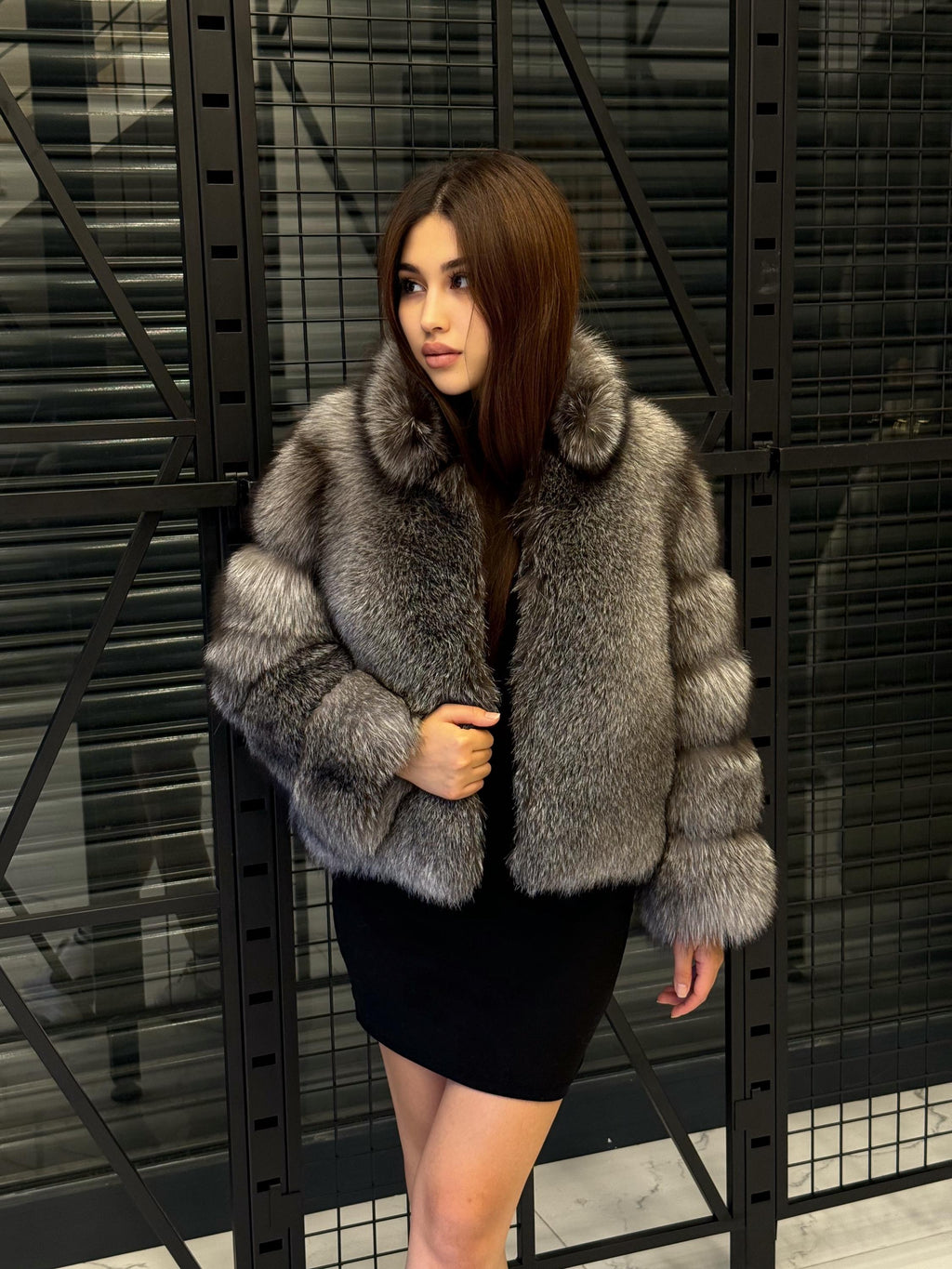 Handmade Silver Fox Fur Jacket: Women's Winter Short Coat