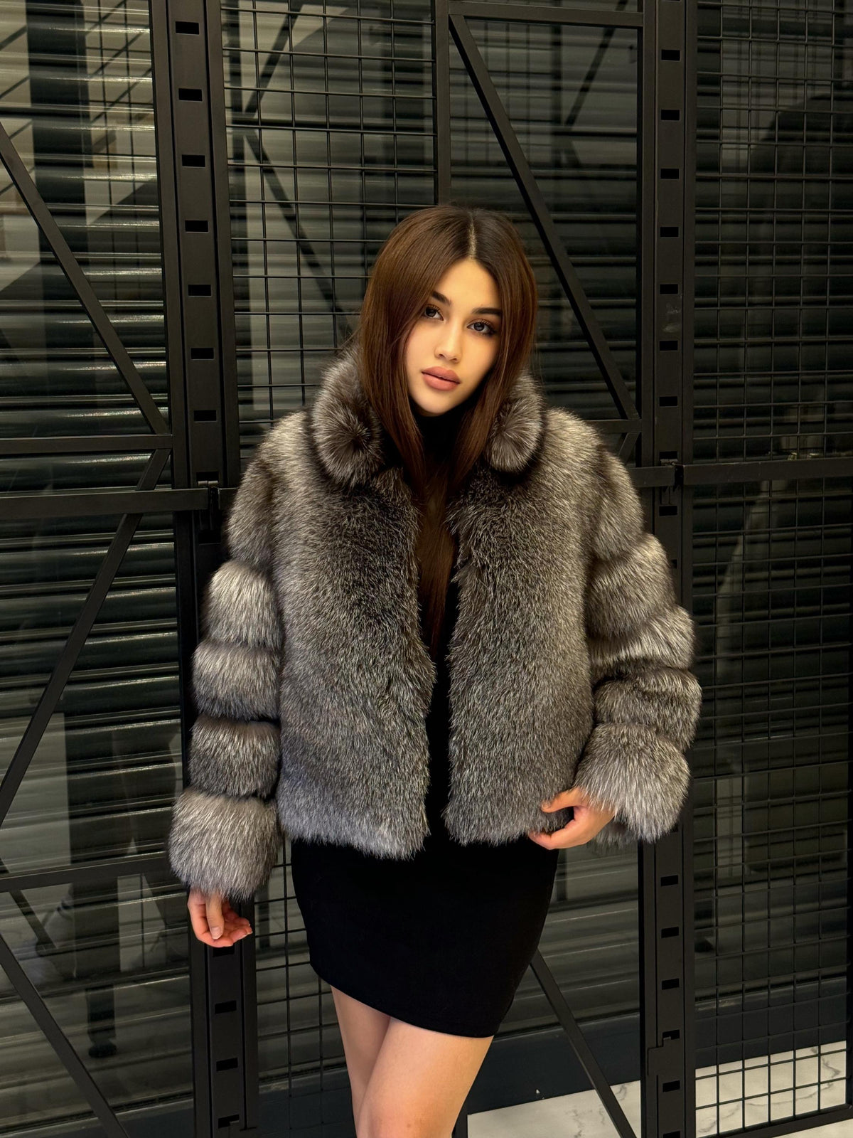 Handmade Silver Fox Fur Jacket: Women's Winter Short Coat