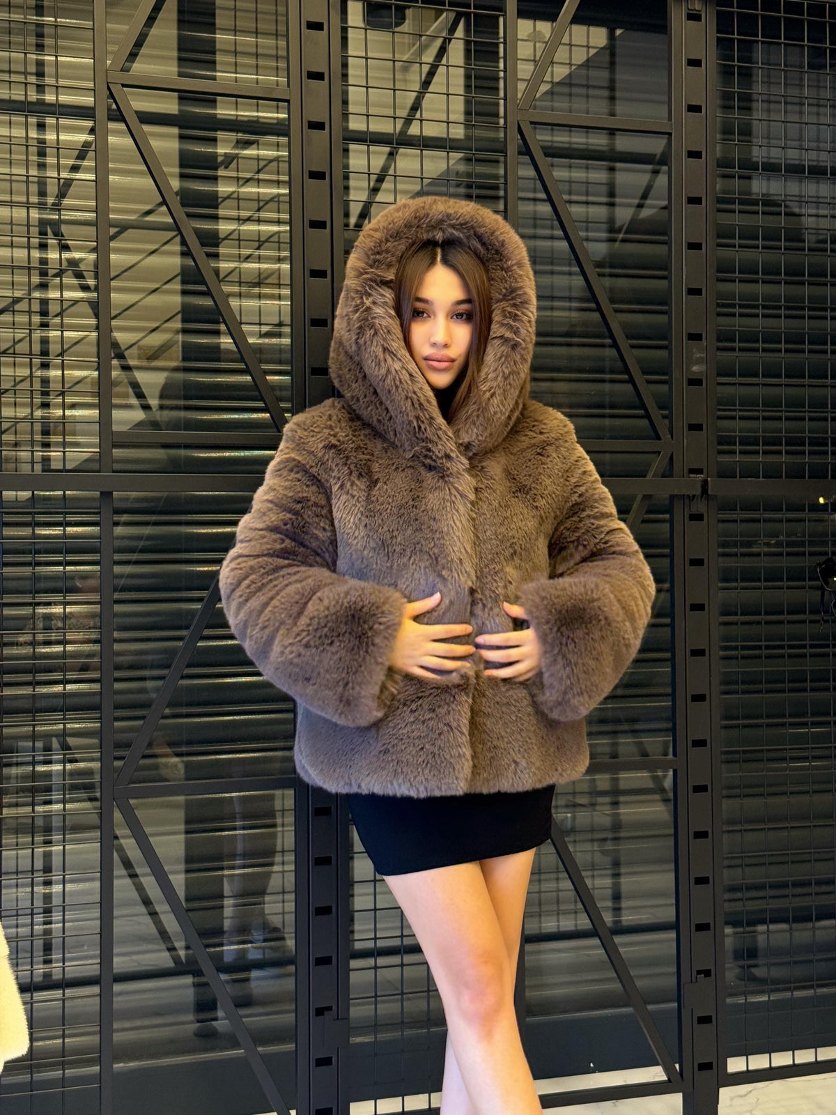 Handmade Brown Faux Teddy Fur Jacket, Luxury Women Hooded Vegan Fur Coat