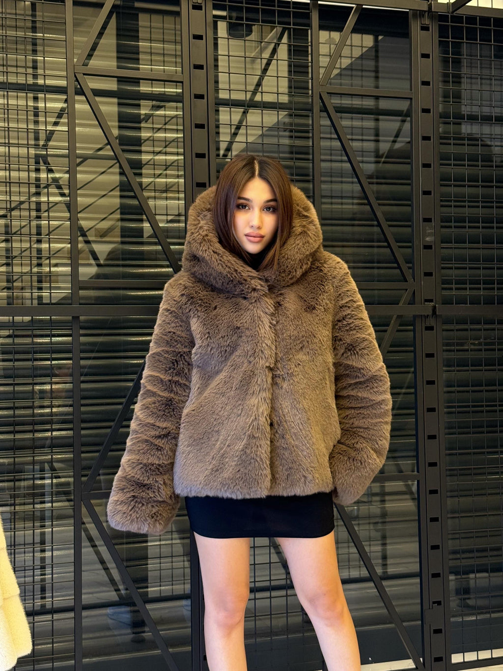 Handmade Brown Faux Teddy Fur Jacket, Luxury Women Hooded Vegan Fur Coat