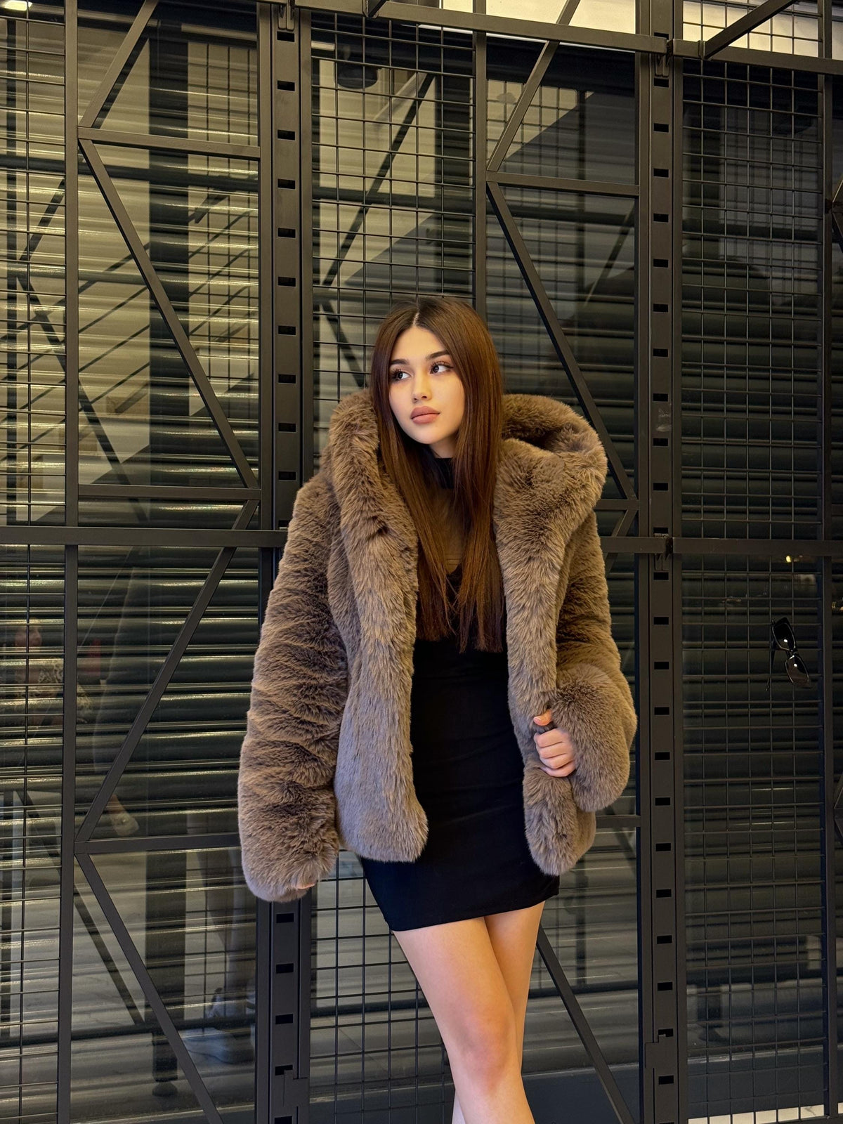 Handmade Brown Faux Teddy Fur Jacket, Luxury Women Hooded Vegan Fur Coat