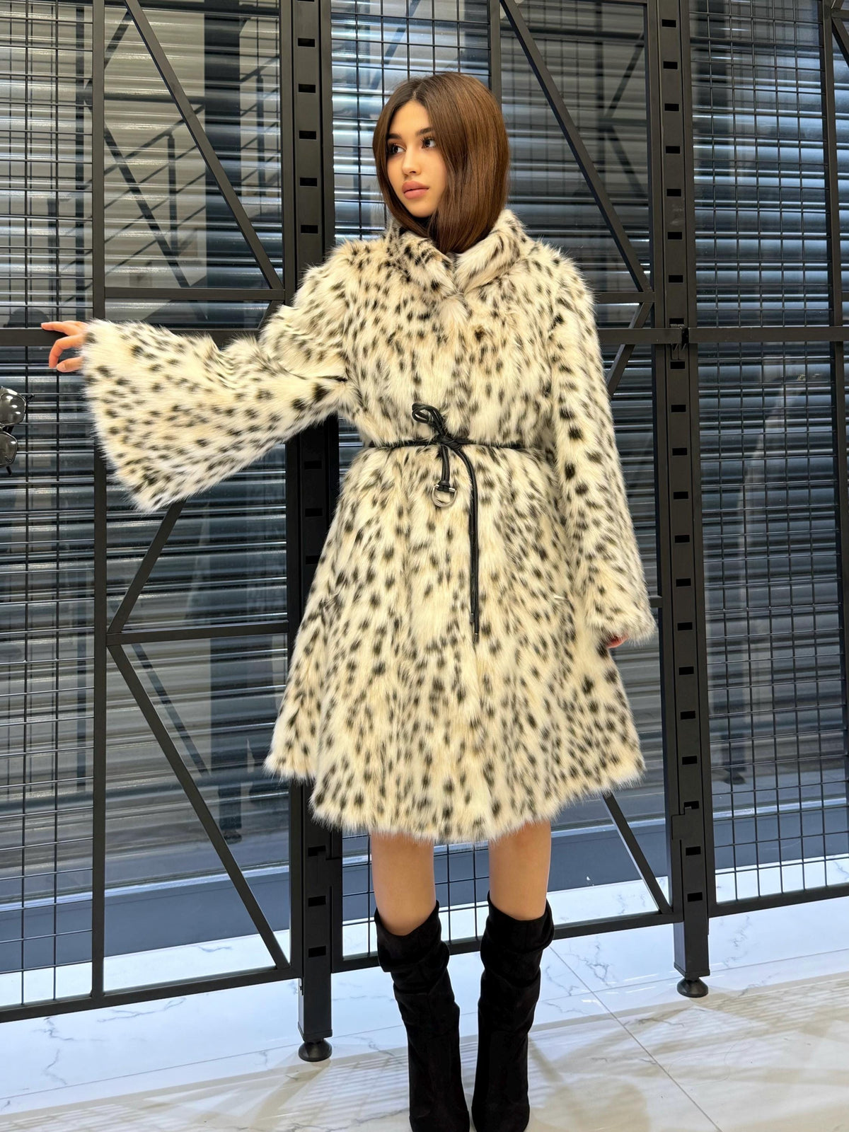Handmade Faux Fur Snow Leopard Coat: Vegan Lynx Winter Outerwear