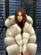 Handmade Arctic Fox Fur Hooded Jacket - Luxury Fur Winter Coat