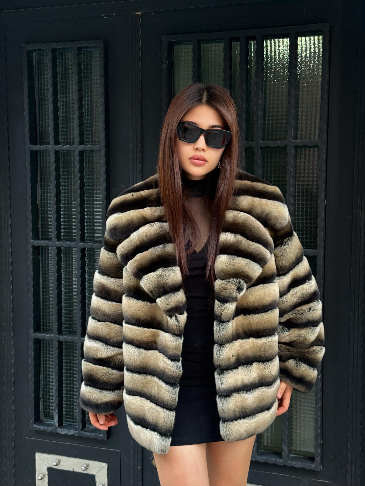 Handmade Striped Rex Rabbit Fur Jacket: Soft Winter Coat