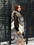Luxury Frost Fox Fur Coat Women | Handmade Detachable Sleeves 2-in-1 Gray Frost Fox Fur Vest, Silver White Fox Fur Jacket