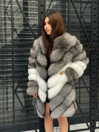 Luxury Frost Fox Fur Coat Women | Handmade Detachable Sleeves 2-in-1 Gray Frost Fox Fur Vest, Silver White Fox Fur Jacket