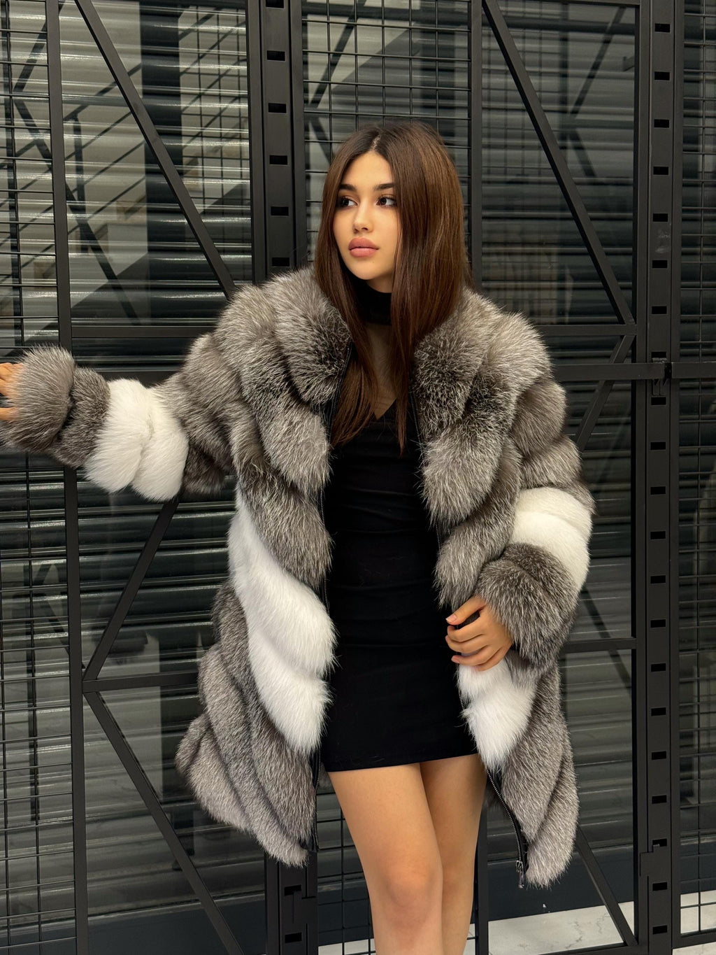 Luxury Frost Fox Fur Coat Women | Handmade Detachable Sleeves 2-in-1 Gray Frost Fox Fur Vest, Silver White Fox Fur Jacket