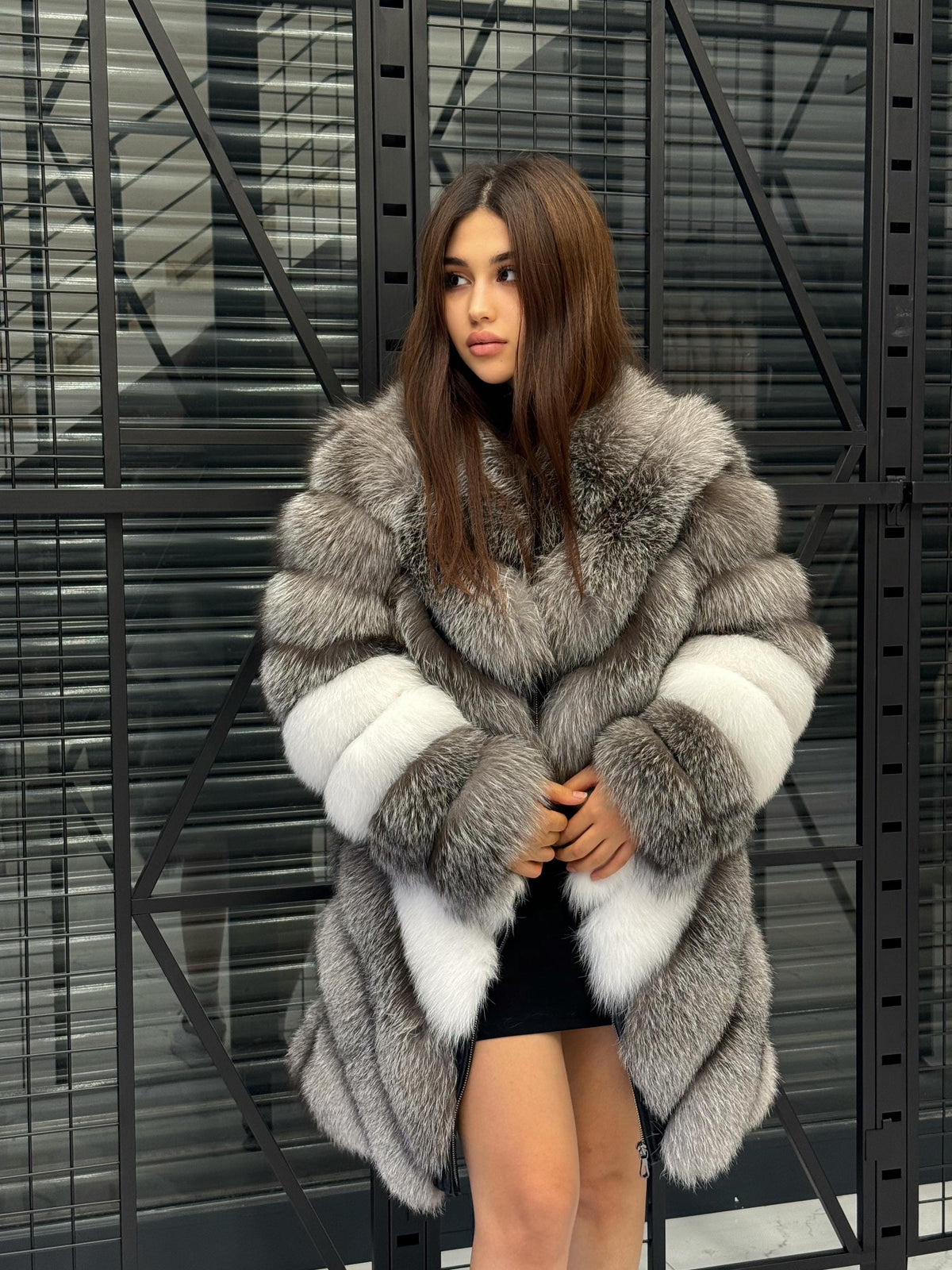 Luxury Frost Fox Fur Coat Women | Handmade Detachable Sleeves 2-in-1 Gray Frost Fox Fur Vest, Silver White Fox Fur Jacket