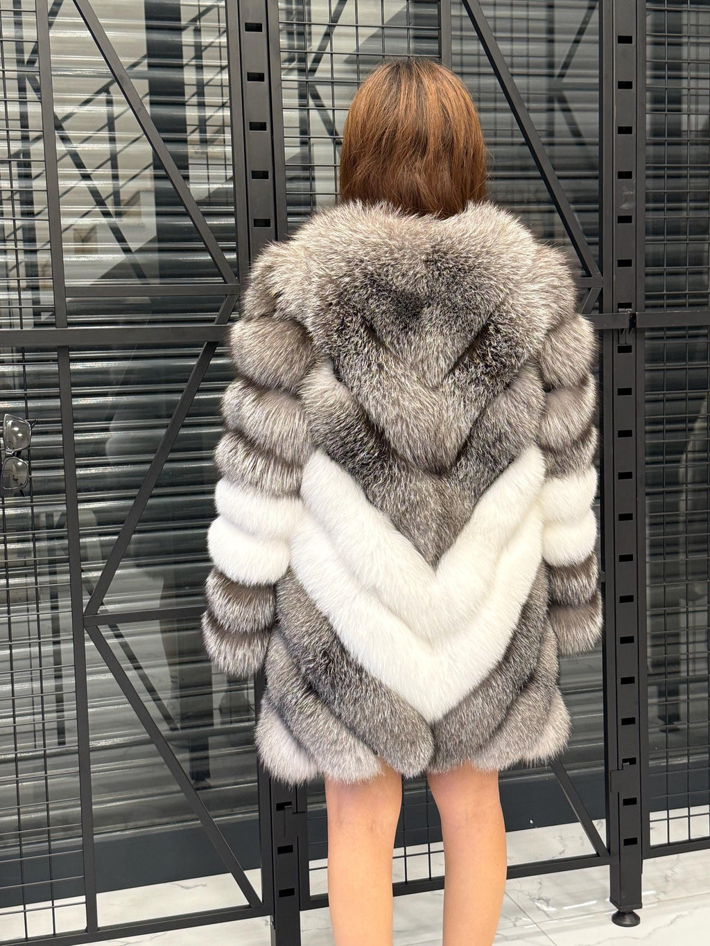 Luxury Frost Fox Fur Coat Women | Handmade Detachable Sleeves 2-in-1 Gray Frost Fox Fur Vest, Silver White Fox Fur Jacket