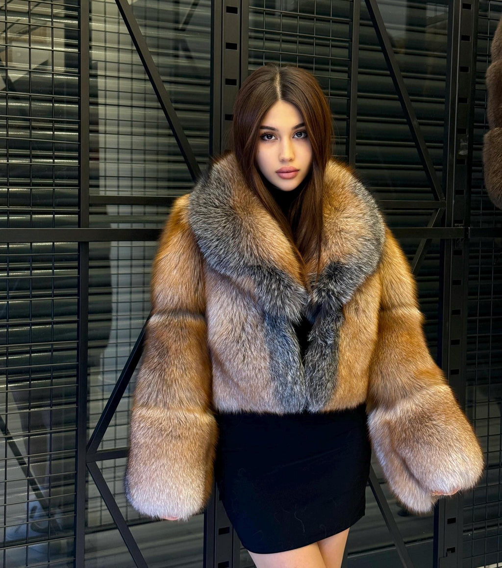 Women’s Golden Fox Fur Jacket: Short Luxury Winter Coat For Women