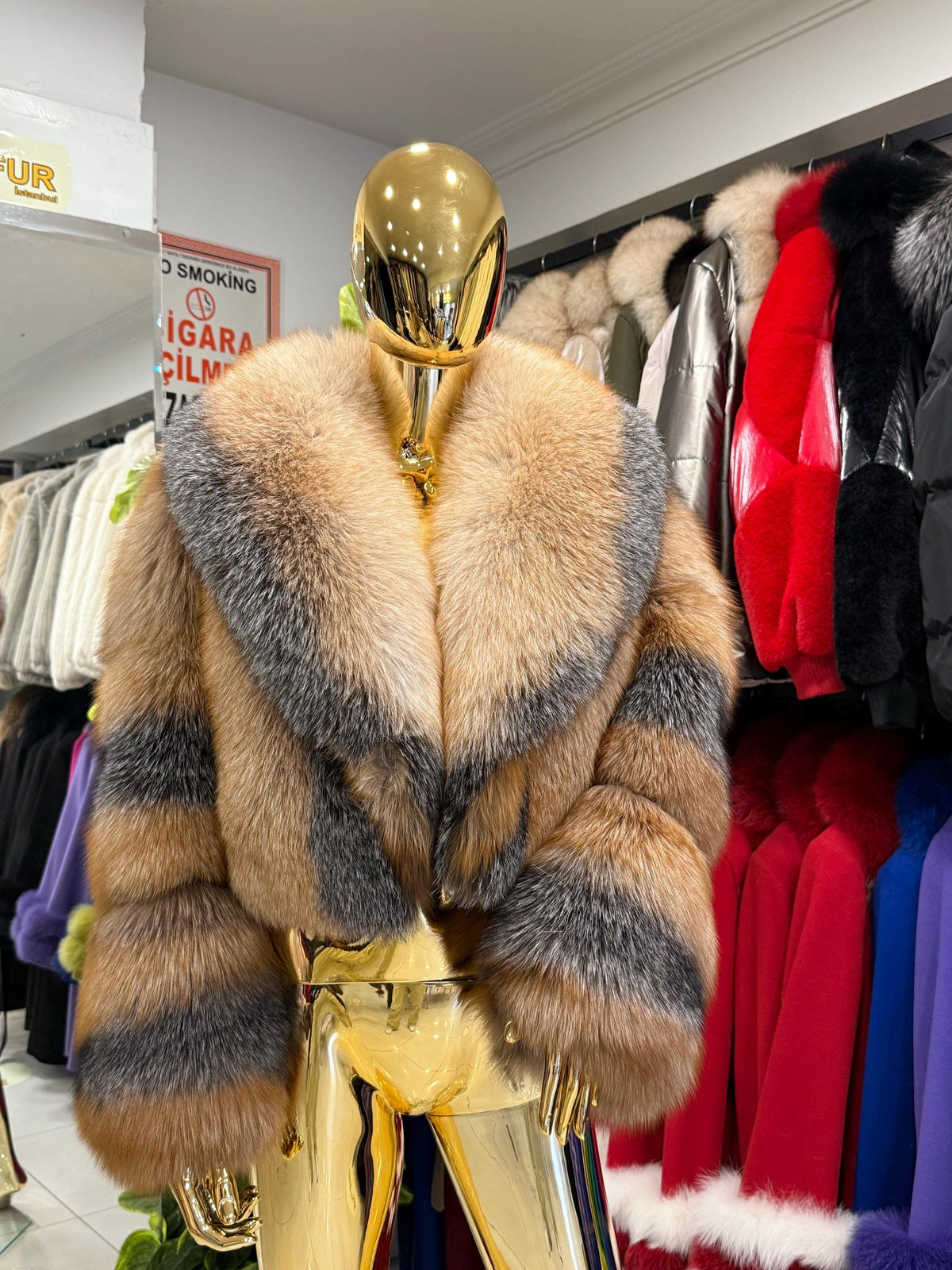 Women’s Golden Fox Fur Jacket: Handmde Luxury Short Winter Fur Coat