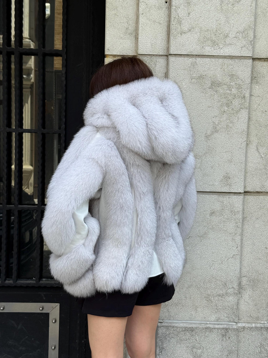 White Fox Fur Jacket, Women’s Hooded Short Fur Coat