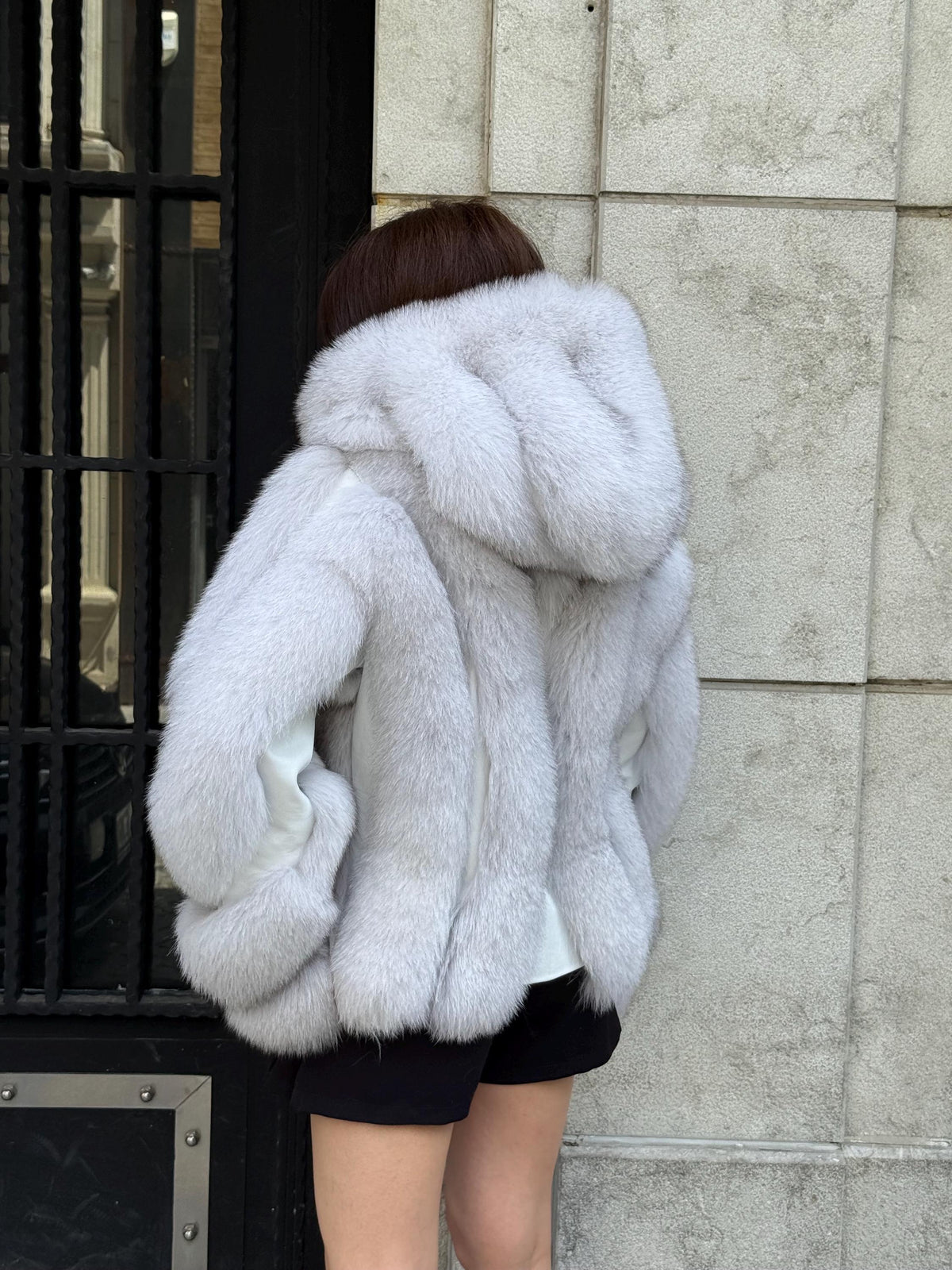 White Fox Fur Jacket, Women’s Hooded Short Fur Coat