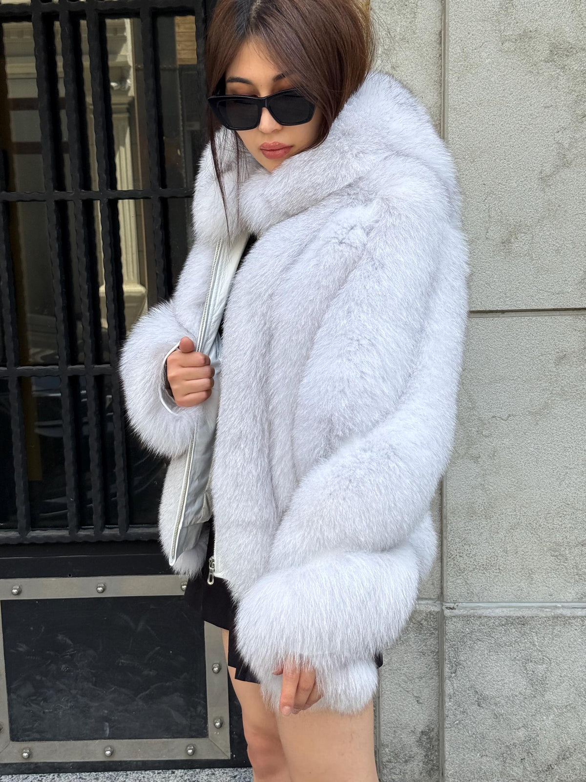 White Fox Fur Jacket, Women’s Hooded Short Fur Coat
