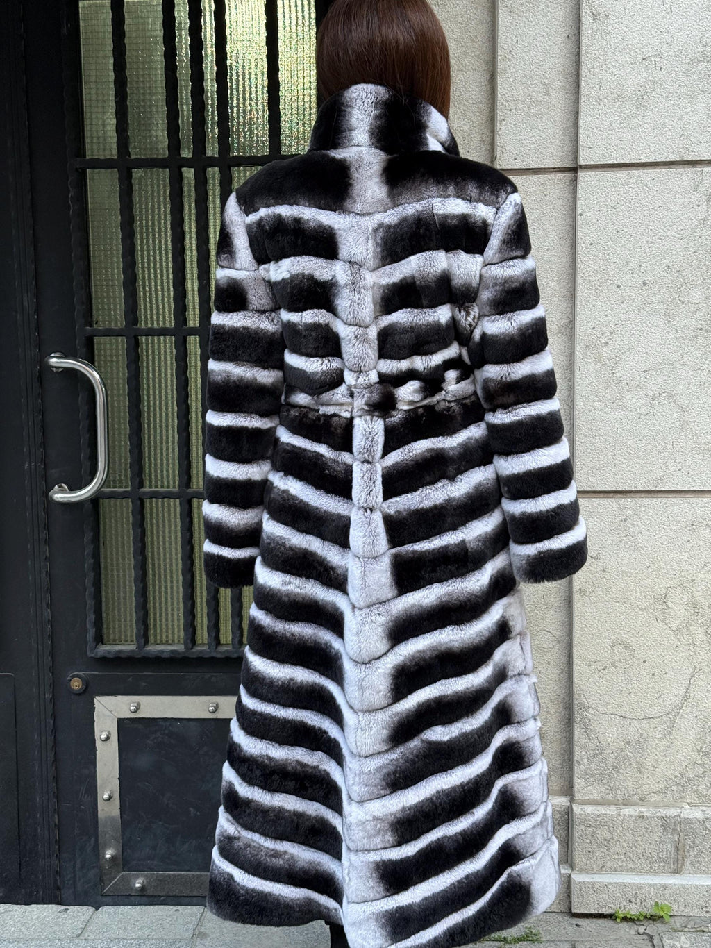 Handmade Rex Rabbit Fur Coat: Chinchilla Pattern, Full-Length Luxury Long Coat