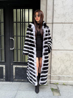 Handmade Rex Rabbit Fur Coat: Chinchilla Pattern, Full-Length Luxury Long Coat