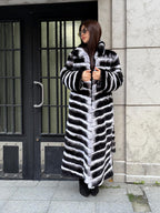 Handmade Rex Rabbit Fur Coat: Chinchilla Pattern, Full-Length Luxury Long Coat