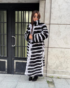 Handmade Rex Rabbit Fur Coat: Chinchilla Pattern, Full-Length Luxury Long Coat