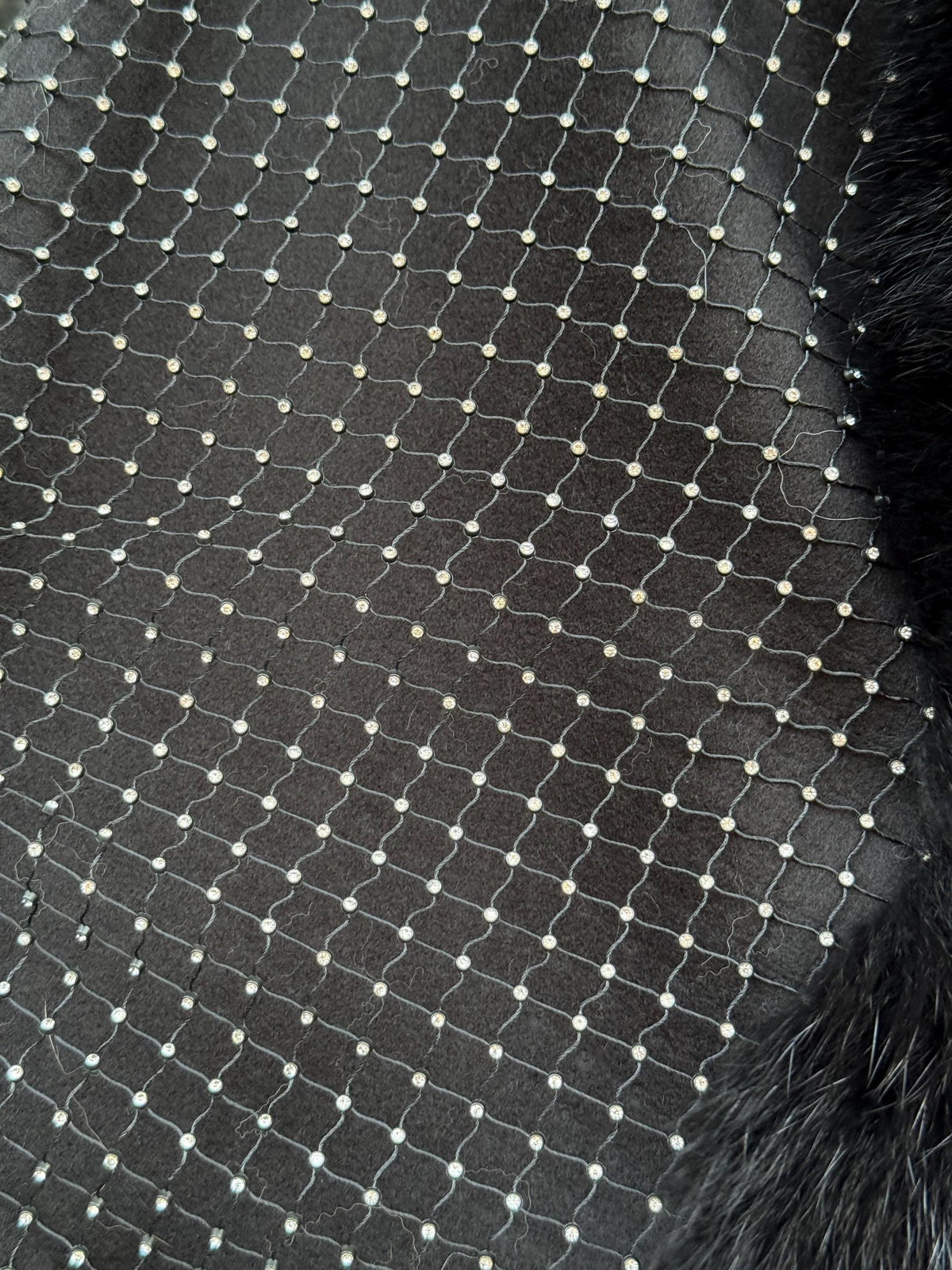 Black Cashmere Cape with Fox Fur Trim: Crystal Embellished Poncho
