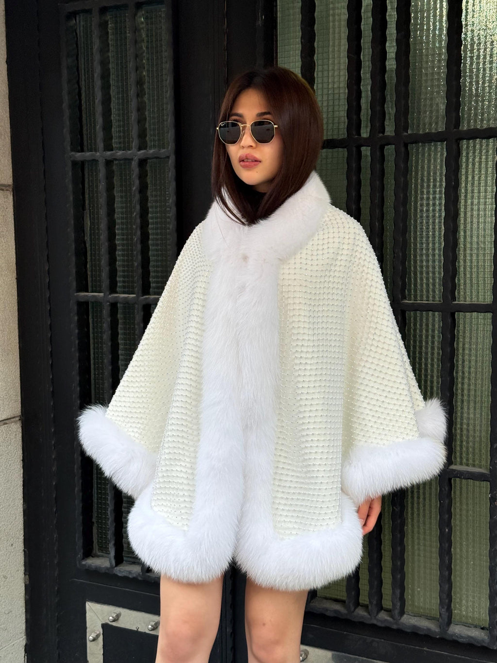 Crystal Embellished Fox Fur Bridal Poncho: Winter Wedding Cape