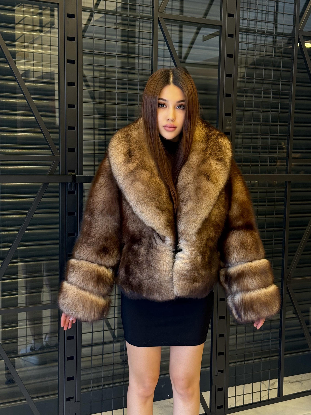 Luxury Brown Fox Fur Jacket: Handmade Women's Plus Size Fur Coat