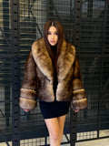 Luxury Brown Fox Fur Jacket: Handmade Women's Plus Size Fur Coat