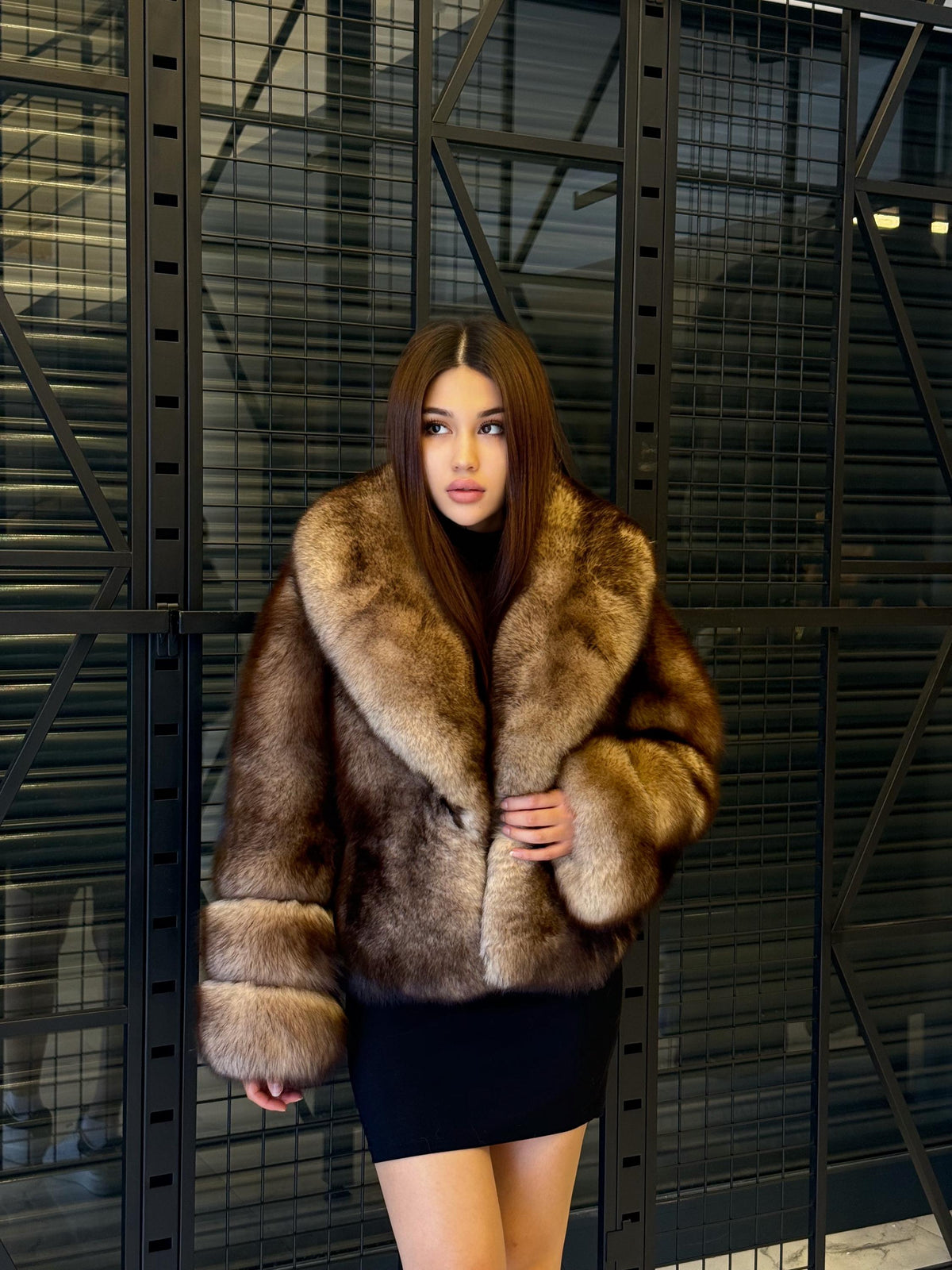Luxury Brown Fox Fur Jacket: Handmade Women's Plus Size Fur Coat