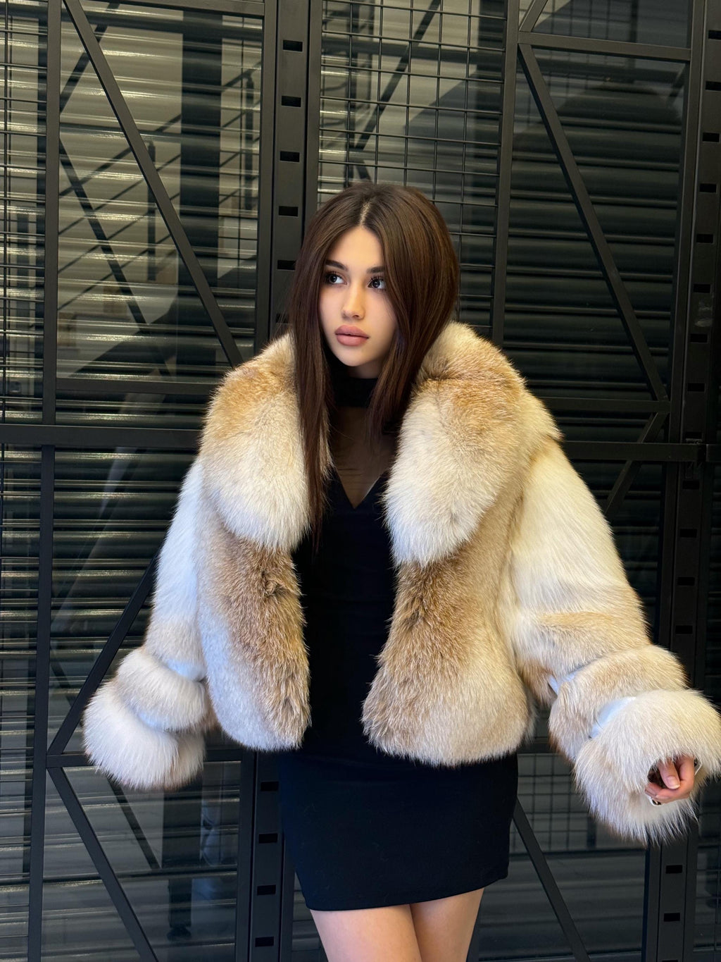 Handmade Gold & White Fox Fur Coat, Luxury Winter Women Jacket