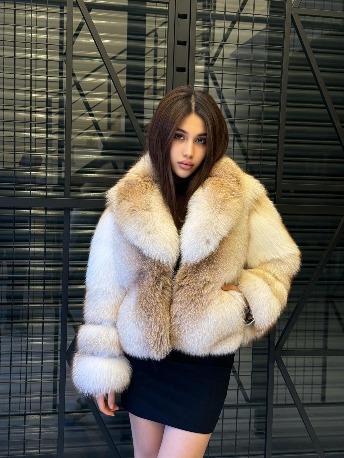 Handmade Gold & White Fox Fur Coat, Luxury Winter Women Jacket
